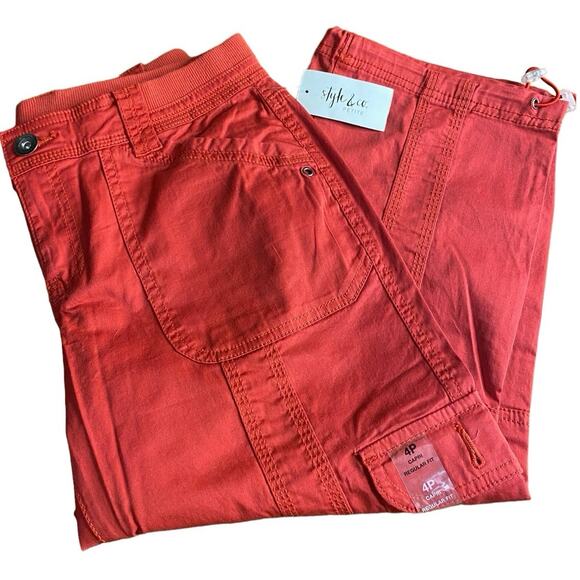 NWT STYLE & CO CAPRI PANTS RUBY RED TONE WOMEN’S SIZE 4P - Picture 2 of 8